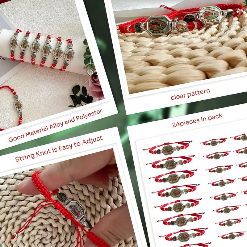 Bovemee 24PCS Virgin Mary Bracelets，Green Saint Jude bracelet Rosary Handmade Mexican bracelets,Virgen de Guadalupe Bracelet San Judas Tadeo Gift For Men Women - Image 2